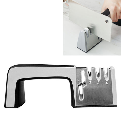 Affilacoltelli 4 in 1 in acciaio inossidabile Instrumento per affilamente rapidamente a mano a quattro sezioni con impugnatura antiscivolo, 4 in 1 (Red), 4 in 1 (Black)