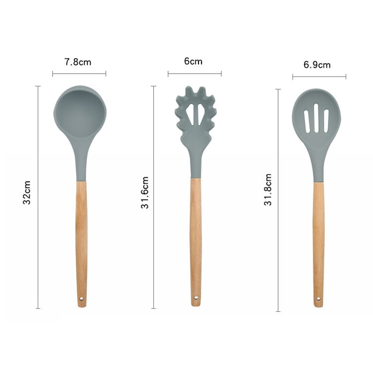 Set di posate da cucina resistenti al calore con manico in legno di silicone 13 in 1, utensili da cucina con contenitore grande, 13 in 1, with Large Container