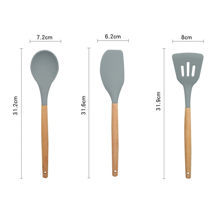Set di posate da cucina resistenti al calore con manico in legno di silicone 13 in 1, utensili da cucina con contenitore grande, 13 in 1, with Large Container