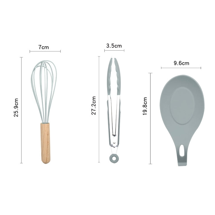 Set di posate da cucina resistenti al calore con manico in legno di silicone 13 in 1, utensili da cucina con piccolo contenitore, 13 in 1, with Small Container