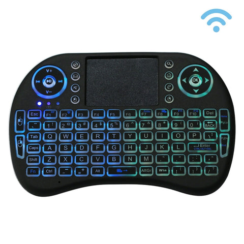 Tastiera QWERTY wireless Mini i8 da 2,4 GHz con retroilluminazione colorata, touchpad e controllo multimediale per PC, TV BOX Android, lettore X-BOX, smartphone, Cambia retroilluminazione colorata