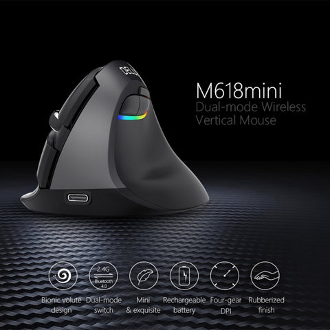 Mouse Verticale Ergonomico DELUX M618 Mini Wireless 2.4G Ricaricabile
