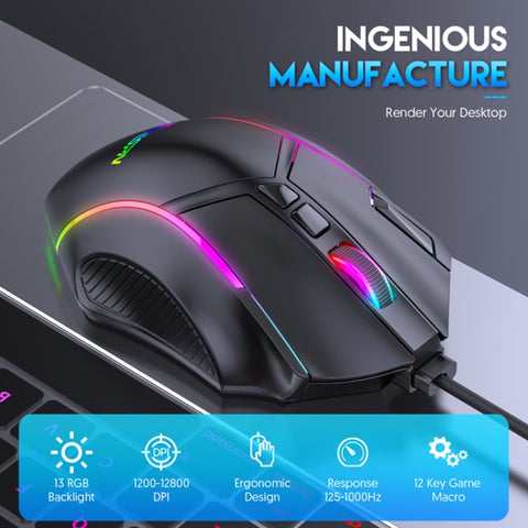 Mouse Cablato RGB MKESPN X15 con 12 Pulsanti Macro e 12800 DPI di