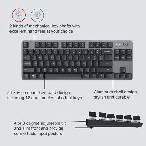 Logitech K835 Mini Tastiera meccanica cablata, stelo rosso, manche rouge