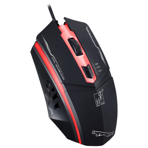 Chasing Leopard 199 Mouse da gioco ottico cablato con retroilluminazione a LED regolabile USB 1600 DPI a tre velocità, lunghezza: 1,3 m, 199 Black, 199