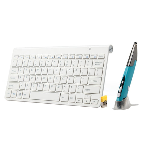 KM-909 Clavier multimédia sans fil de 2,4 GHz + Souris optique sans fil avec lecteur USB pour ordinateur PC portable, souris colorée, Clavier KM-909 + Souris à stylet (Blanc), Clavier KM-909 + Souris à stylet (Noir)
