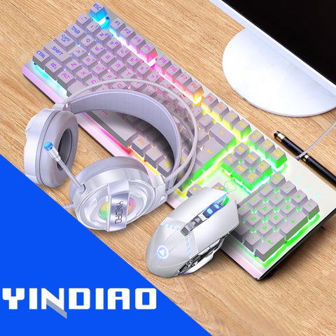 YINDIAO K002 Tastiera retroilluminata RGB con sensazione meccanica cablata USB + mouse ottico + set di cuffie, RGB Backlight /  Black, RGB Backlight / Silent / Black, Orange Backlight / Black, RGB Backlight / White