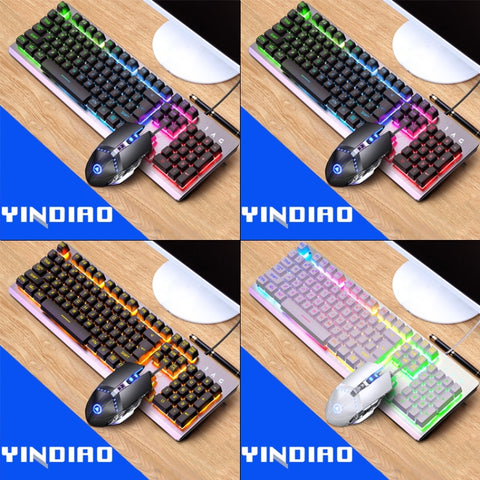 YINDIAO K002 Tastiera retroilluminata RGB con sensazione meccanica cablata USB + mouse ottico + set di cuffie, RGB Backlight /  Black, RGB Backlight / Silent / Black, Orange Backlight / Black, RGB Backlight / White