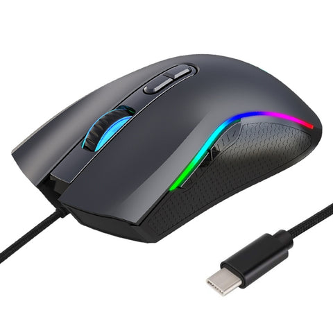 HXSJ A869 Type-C 7200 dpi 6 modalità regolabile 7 tasti RGB con luce da gioco cablata, A869RGB-TYPE-C