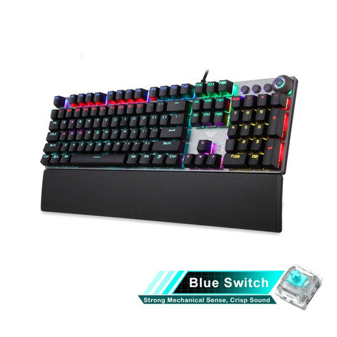 Tastiera da Gioco USB Cablata F2088 con Interruttori Meccanici Blu,