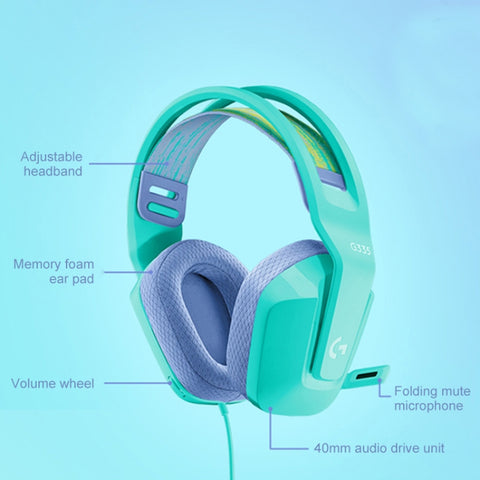 Cuffie da gioco cablate pieghevoli Logitech G335 con microfono, audio di alta qualità per gaming