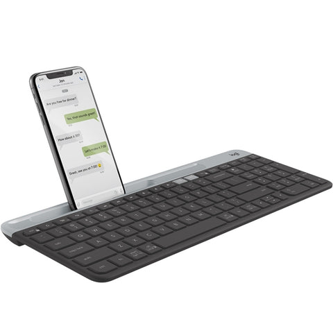 Logitech K580 Dual Mode Tastiera wireless multidispositivo sottile e leggera con supporto per telefono