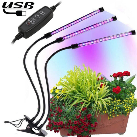 Lampada LED con temporizzazione dello spettro regolabile da 30 W a tripla testa per l'illuminazione della crescita delle piante, DC 5 V, 30W