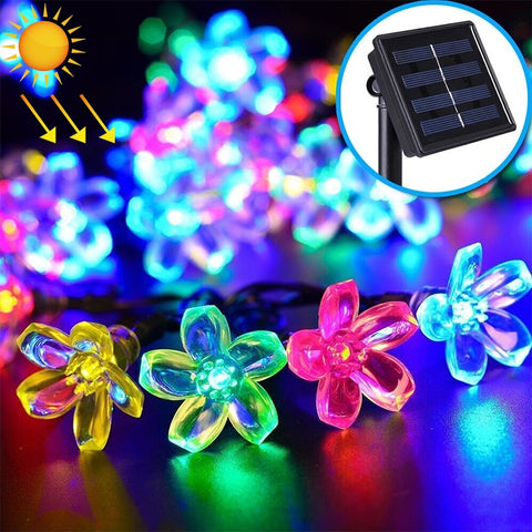 Chaîne de lampe solaire en forme de fleur de poisson de 50 LED pour jardin extérieur imperméable, décoration natale primaire