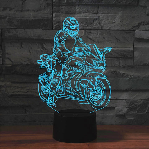 Lampada da tavolo con luce di visione a LED colorata 3D a forma di moto, versione touch di ricarica, Charging Touch Version