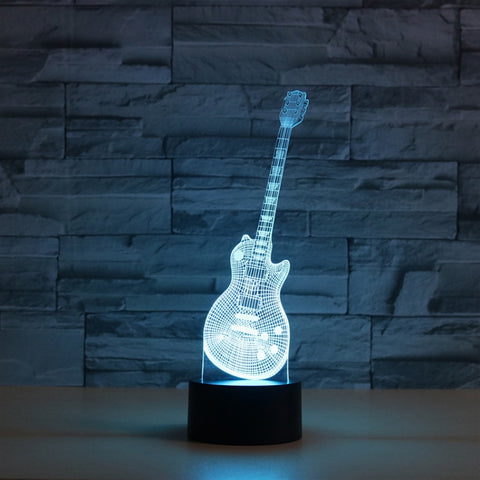 Lampada da tavolo con luce di visione a LED colorata 3D a forma di chitarra, versione touch USB, USB Touch Version