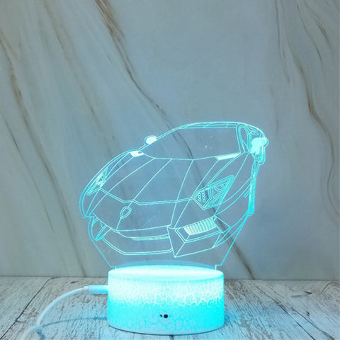 Forma di auto sportiva Creative Crack Touch Dimming Luce notturna decorativa colorata 3D, Sports Car Shape
