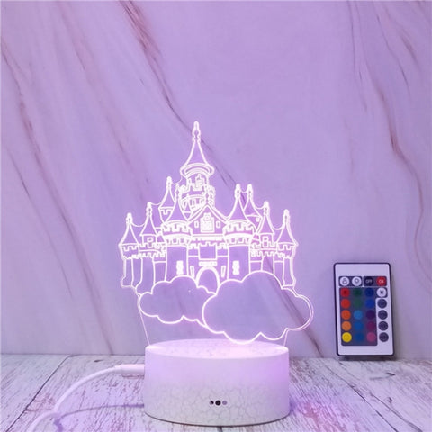 Luce notturna decorativa colorata 3D con tocco creativo a forma di castello nel cielo con telecomando, Castle In The Sky Shape