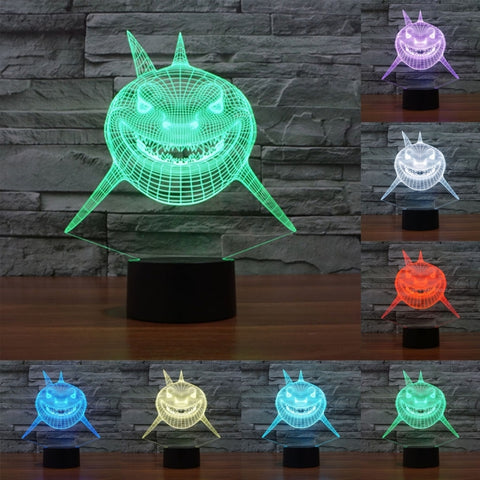 Lampada da scrivania con lampada stereo visiva creativa a 7 colori, luce notturna, Positive Face Shark Style