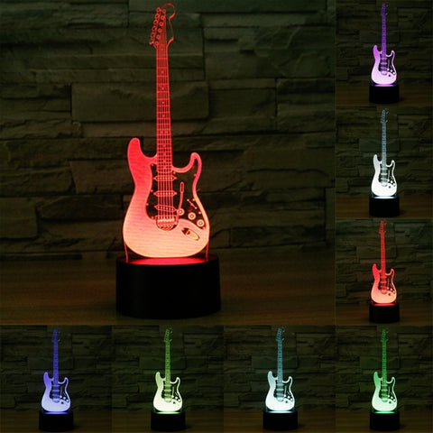 Lampada da scrivania con lampada stereo visiva creativa a 7 colori, luce notturna, Electric Guitar Shape