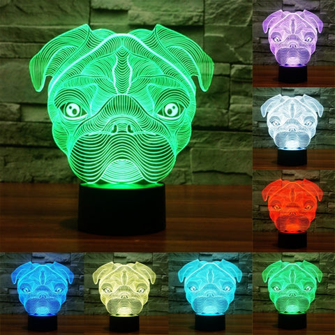 Lampada da scrivania con lampada stereo visiva creativa a 7 colori, luce notturna, Dog Shape