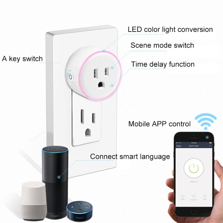 10A Round Shape WiFi 2.4GHz Mini Plug APP Remote Control Timing Smart Socket