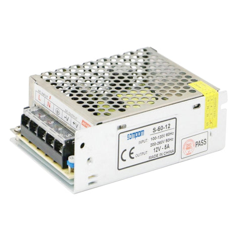 SOMPOM S-60-12 Alimentatore per monitor di illuminazione a strisce luminose a LED con guscio in ferro 60W 12V 5A, 60W 5A