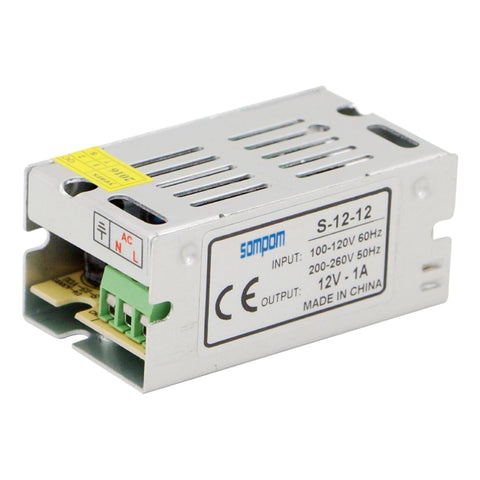 SOMPOM S-12-12 12W 12V 1A Driver con guscio in ferro LED Alimentatore per monitor di illuminazione a strisce luminose, 12W 1A