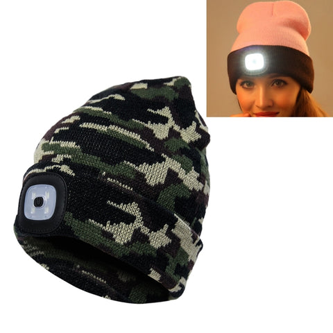 Cappello invernale unisex in maglia di poliacrilonitrile caldo, berretto per adulti con 4 luci a LED, batteria a bottone, Button Battery