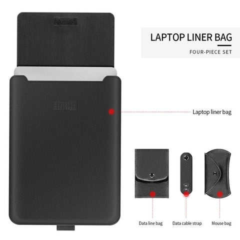 Borsa fodera universale per laptop in pelle PU impermeabile 4 in 1 con maniglia, supporto e portapenne + 2 avvolgitori + borsa per mouse + set di borse per caricabatterie per laptop da 17 pollici, 17 inch