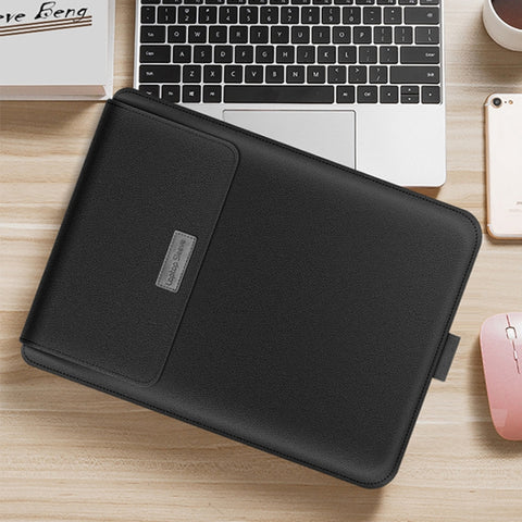 Borsa fodera universale per laptop in pelle PU impermeabile 4 in 1 con maniglia, supporto e portapenne + 2 avvolgitori + borsa per mouse + set di borse per caricabatterie per laptop da 15 pollici, 15 inch