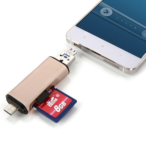Lecteur de cartes SD/TF 3 en 1 Type-c et Micro USB et USB 2.0 à 3 ports par smartphone/PC avec OTG
