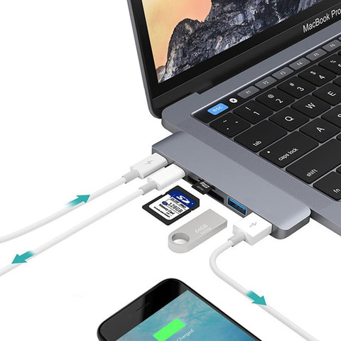 Adattatore HUB USB-C 6 in 1 in alluminio per MacBook 2015-2017 con 2
