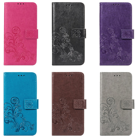 Custodia in pelle con motivo fiori pressati Lucky Clover per OnePlus 6T, con supporto, scomparti per carte, portafoglio e cinturino da polso, For OnePlus 6T