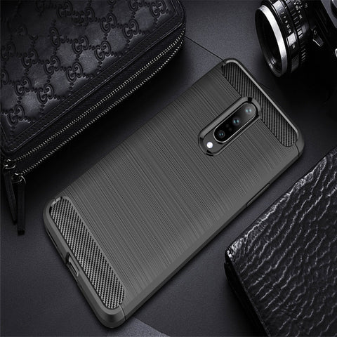 Custodia in TPU antiurto in fibra di carbonio con trama spazzolata per OnePlus 7, For OnePlus 7