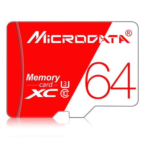 Scheda di memoria TF (Micro SD) rossa e bianca U3 ad alta velocità MICRODATA da 64 GB, 64 GB