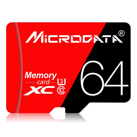 Carte mémoire MICRODATA 64 Go U3 rouge et noir TF (Micro SD) à haute vitesse, 64 Go