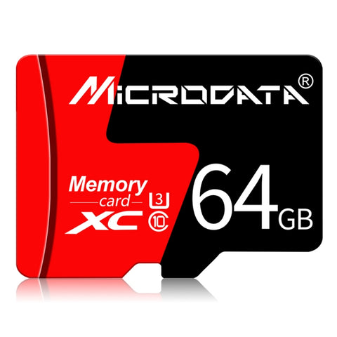 Carte mémoire MICRODATA U3 rouge et noir de 64 Go TF (Micro SD)., 64 Go