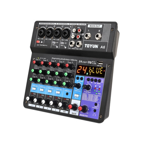 TEYUN NA6 Console di missaggio piccola a 6 canali Scheda audio per telefono cellulare Processore per console di registrazione per computer con trasmissione in diretta, spina americana, NA6 US Plug