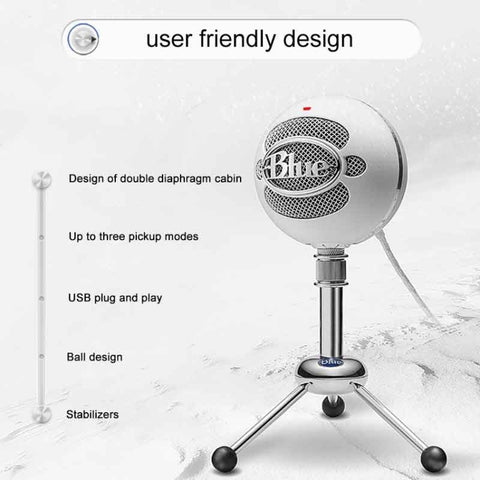 Microphone d'enregistrement avec ancrage à condensateur USB Logitech Blue Snowball-ice, Blue Snowball-ice