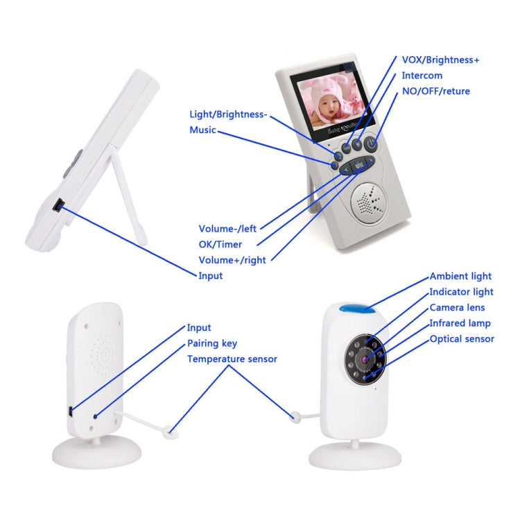 WLSES GB101 Baby monitor per telecamera di sorveglianza wireless da 2,4 pollici, spina americana, GB101