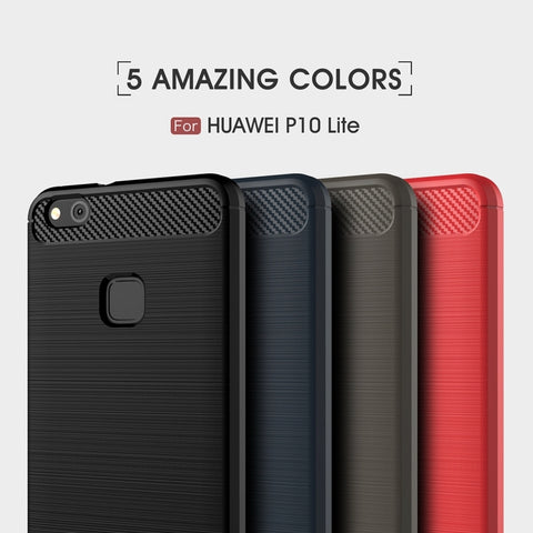 Per Huawei P10 Lite Custodia protettiva in TPU antiurto con struttura in fibra di carbonio spazzolata, Huawei P10 Lite