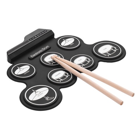 Tamburo elettronico USB portatile con rotolo a mano in silicone, versione con icona nera, Electronic Drum Black Icon Version