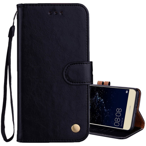 Per Huawei P10 Lite Custodia in pelle con chiusura orizzontale con texture a cera d'olio stile business con supporto, slot per carte e portafoglio, For Huawei P10 Lite