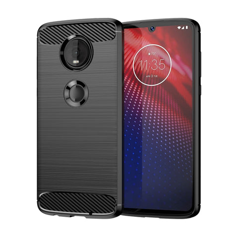 Custodia in TPU in fibra di carbonio con trama spazzolata per Motorola Moto Z4 Play, For Motorola Moto Z4 Play