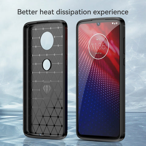 Custodia in TPU in fibra di carbonio con trama spazzolata per Motorola Moto Z4 Play, For Motorola Moto Z4 Play