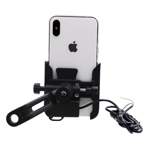 CS-856D1 Support pour téléphone cellulaire girevole et ricaricabile en lega di aluminium per moto, version avec support pour specchio, Mirror Holder Version