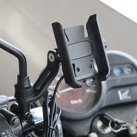 CS-856D1 Support pour téléphone cellulaire girevole et ricaricabile en lega di aluminium per moto, version avec support pour specchio, Mirror Holder Version