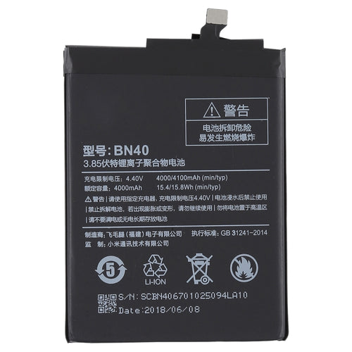 4000mAh BN40 Li-Polymer Battery for Xiaomi Redmi 4 Prime