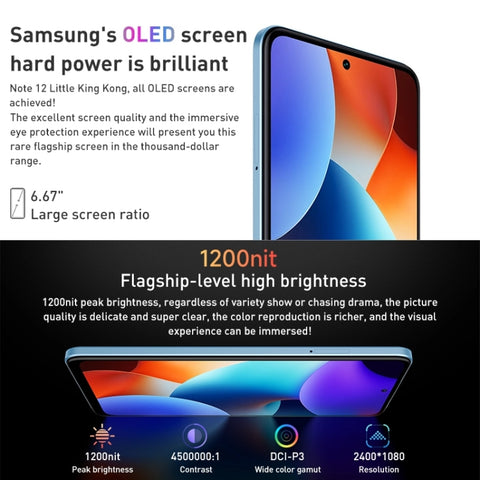 Doppia fotocamera posteriore, batteria da 5000 mAh, identificazione delle impronte digitali laterale, MIUI 13 Qualcomm Snapdragon 4 Gen1 Octa Core da 6,67 pollici fino a 2,0 GHz, Rete: 5G, doppia SIM, IR, non supporta Google Play, Note 12 5G,8GB+256GB